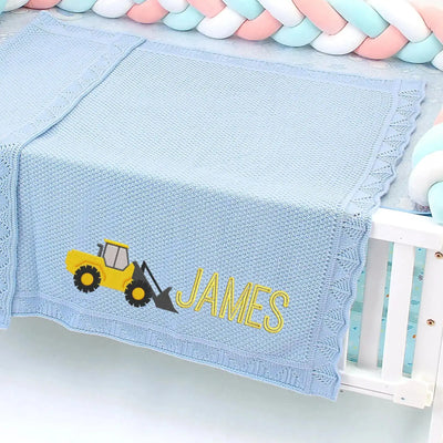 Personalized Excavator Truck Baby Knit Blanket SwaddleAn
