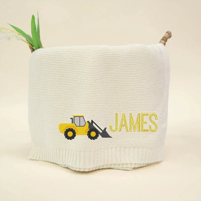 Personalized Excavator Truck Baby Knit Blanket SwaddleAn