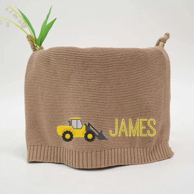 Personalized Excavator Truck Baby Knit Blanket SwaddleAn