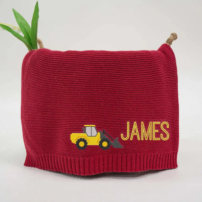 Personalized Excavator Truck Baby Knit Blanket SwaddleAn