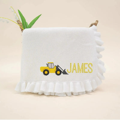Personalized Excavator Truck Baby Knit Blanket SwaddleAn