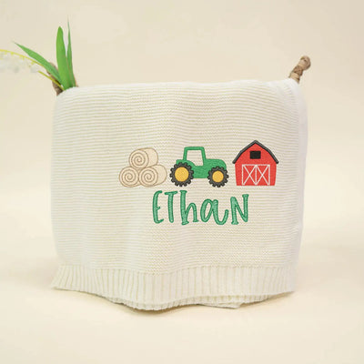 Personalized Farm Baby Name Embroidery Blanket SwaddleAn