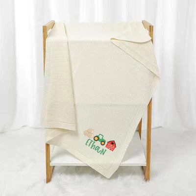 Personalized Farm Baby Name Embroidery Blanket SwaddleAn
