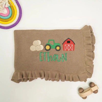 Personalized Farm Baby Name Embroidery Blanket SwaddleAn