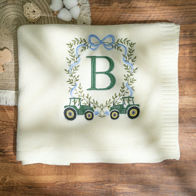 Personalized Farm Tractor Custom Initial Baby Blanket 1