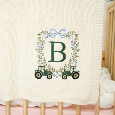 Personalized Farm Tractor Custom Initial Baby Blanket 2