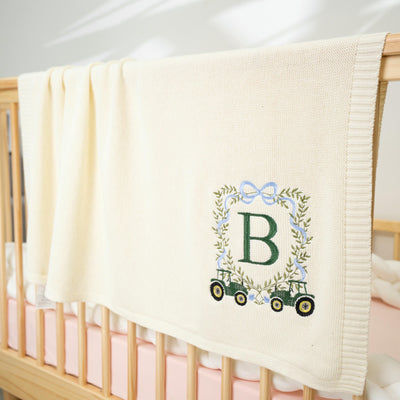 Personalized Farm Tractor Custom Initial Baby Blanket 3