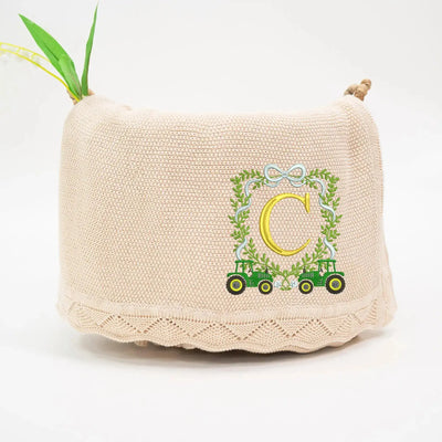 Personalized Farm Tractor Custom Initial Baby Blanket SwaddleAn
