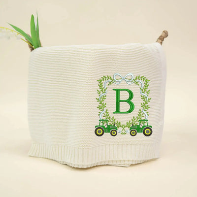 Personalized Farm Tractor Custom Initial Baby Blanket SwaddleAn