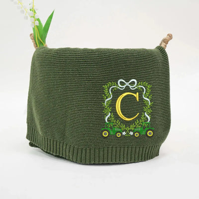 Personalized Farm Tractor Custom Initial Baby Blanket SwaddleAn