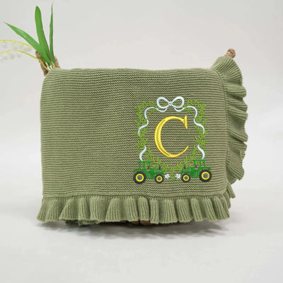Personalized Farm Tractor Custom Initial Baby Blanket SwaddleAn