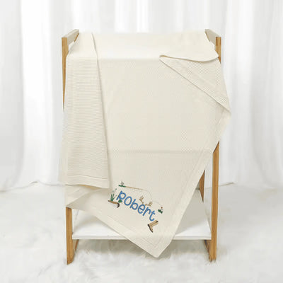 Personalized Fishing Cowboy Embroidered Baby Blanket