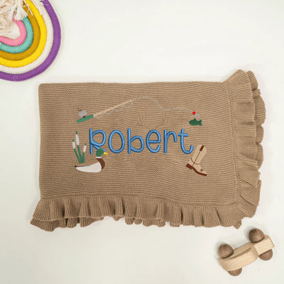 Personalized Fishing Cowboy Embroidered Baby Blanket