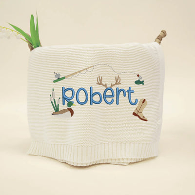 Personalized Fishing Cowboy Embroidered Baby Blanket