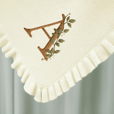 Personalized Floral Alphabet Embroidery Baby Blanket in Cream