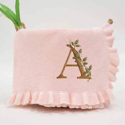 Personalized Floral Alphabet Embroidery Baby Blanket in Pink