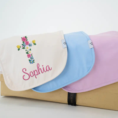 Personalized Floral Cross Baby Burp Cloths - SwaddleAn