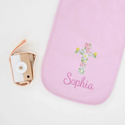 Personalized Floral Cross Baby Burp Cloths
