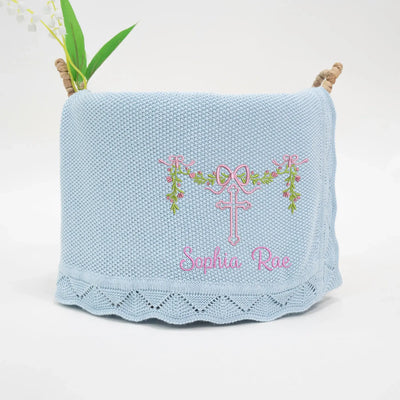 Personalized Floral Cross Embroidery Baby Blanket