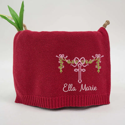 Personalized Floral Cross Embroidery Baby Blanket