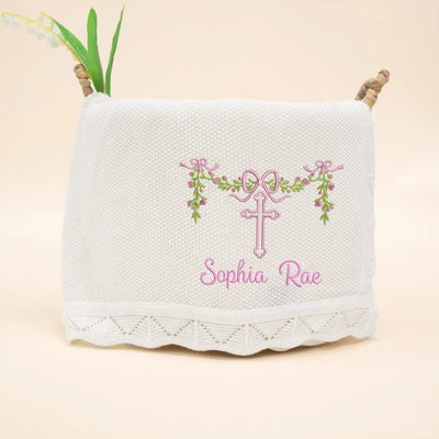 Personalized Floral Cross Embroidery Baby Blanket