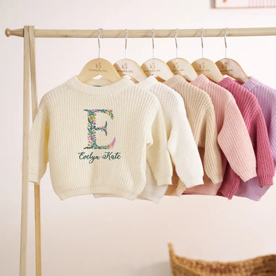 Personalized Floral Initial Baby Sweater