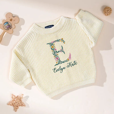 Personalized Floral Initial Baby Sweater