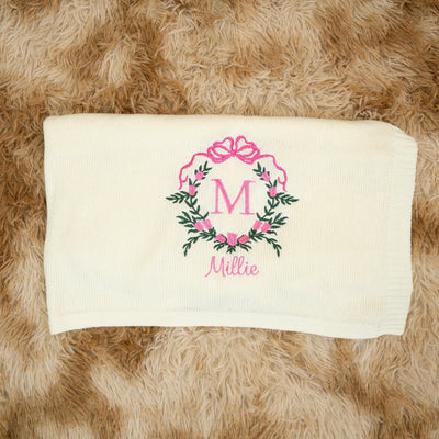 Personalized Floral Leaf Embroidery Initial Baby Blanket 1