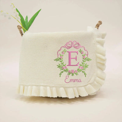 Personalized Floral Leaf Embroidery Initial Baby Blanket SwaddleAn