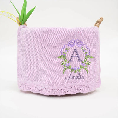 Personalized Floral Leaf Embroidery Initial Baby Blanket SwaddleAn