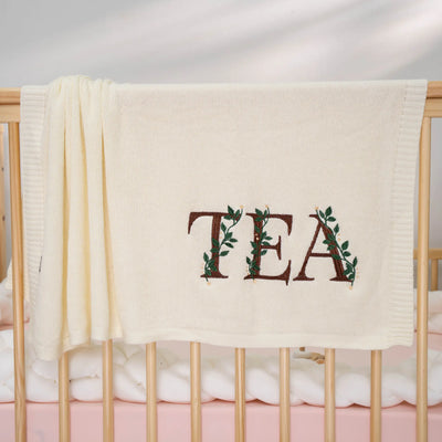 Personalized Floral TEA Embroidery Baby Blanket 1