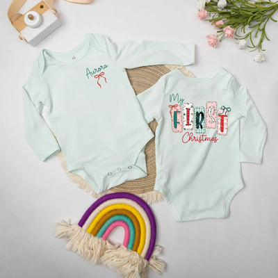 Personalized Girly First Christmas Bow Baby Bodysuit Bodysuit