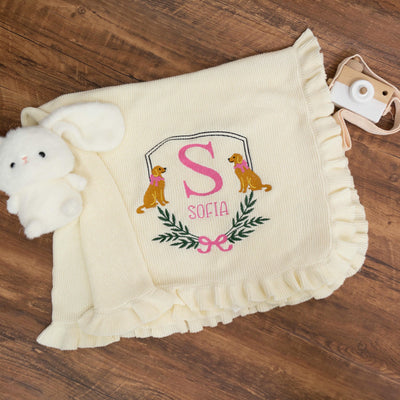 Personalized Golden Retriever Dog with Monogram Name Baby Blanket 1