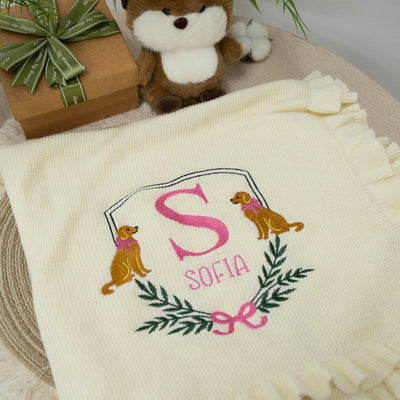 Personalized Golden Retriever Dog with Monogram Name Baby Blanket 3