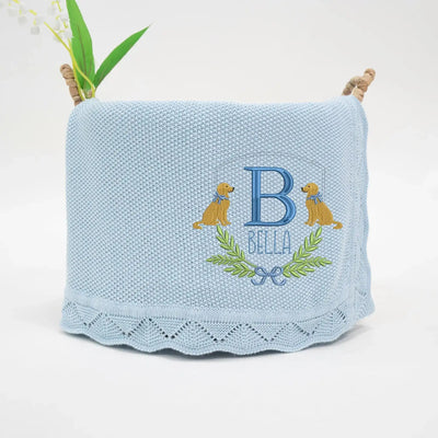 Personalized Golden Retriever Dog with Monogram Name Baby Blanket SwaddleAn