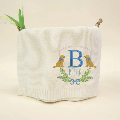 Personalized Golden Retriever Dog with Monogram Name Baby Blanket SwaddleAn
