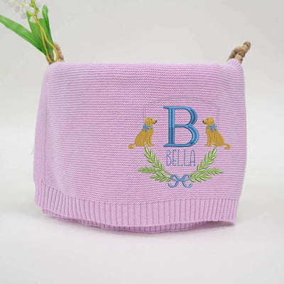 Personalized Golden Retriever Dog with Monogram Name Baby Blanket SwaddleAn