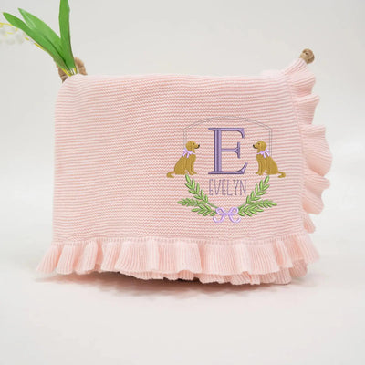 Personalized Golden Retriever Dog with Monogram Name Baby Blanket SwaddleAn