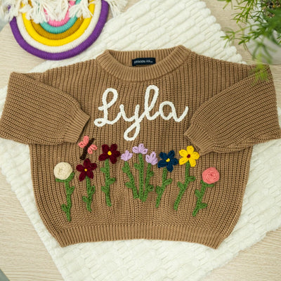 Personalized Hand Embroidered Floral Baby Sweater - SwaddleAn