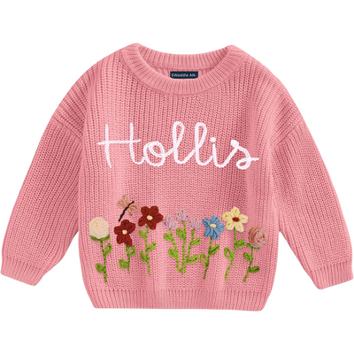 Personalized Hand Embroidered Flower Sweater 1