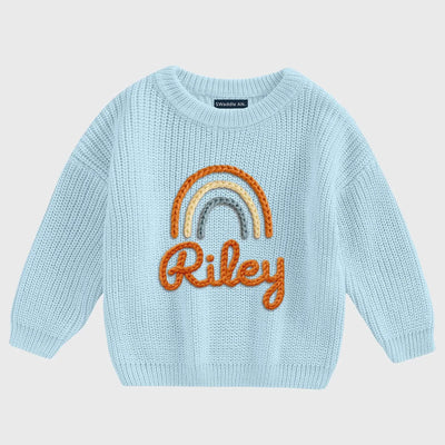Personalized Hand Embroidery Rainbow Knit Baby Name Sweater