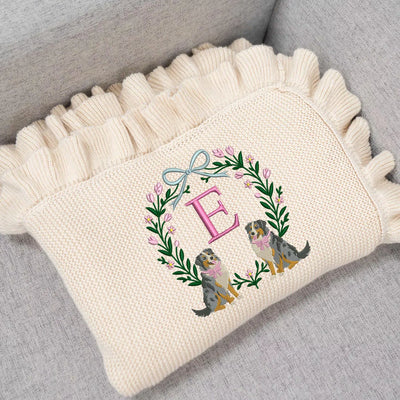 Personalized Initial Australian Shepherd Baby Blanket