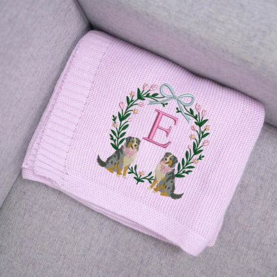 Personalized Initial Australian Shepherd Baby Blanket