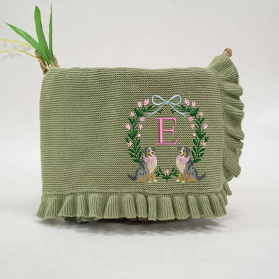 Personalized Initial Australian Shepherd Baby Blanket