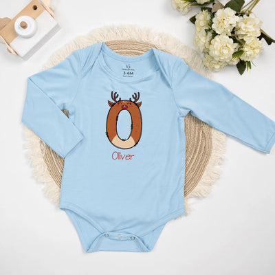 Personalized Initials Name Reindeer Xmas Baby Onesie Bodysuit