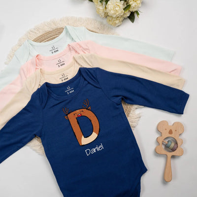 Personalized Initials Name Reindeer Xmas Baby Onesie Bodysuit
