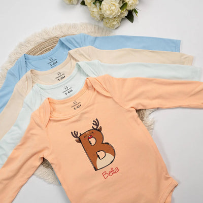 Personalized Initials Name Reindeer Xmas Baby Onesie Bodysuit