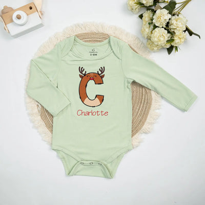 Personalized Initials Name Reindeer Xmas Baby Onesie Bodysuit