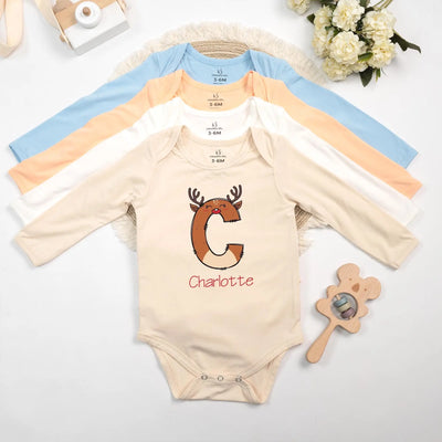 Personalized Initials Name Reindeer Xmas Baby Onesie Bodysuit