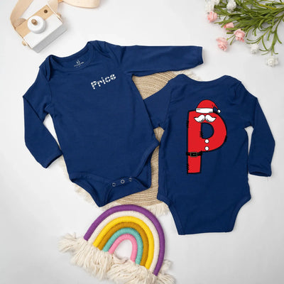 Personalized Letter Initials Santa Baby Onesie Bodysuit